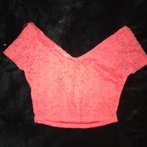 Papaya pink/orange lace crop top